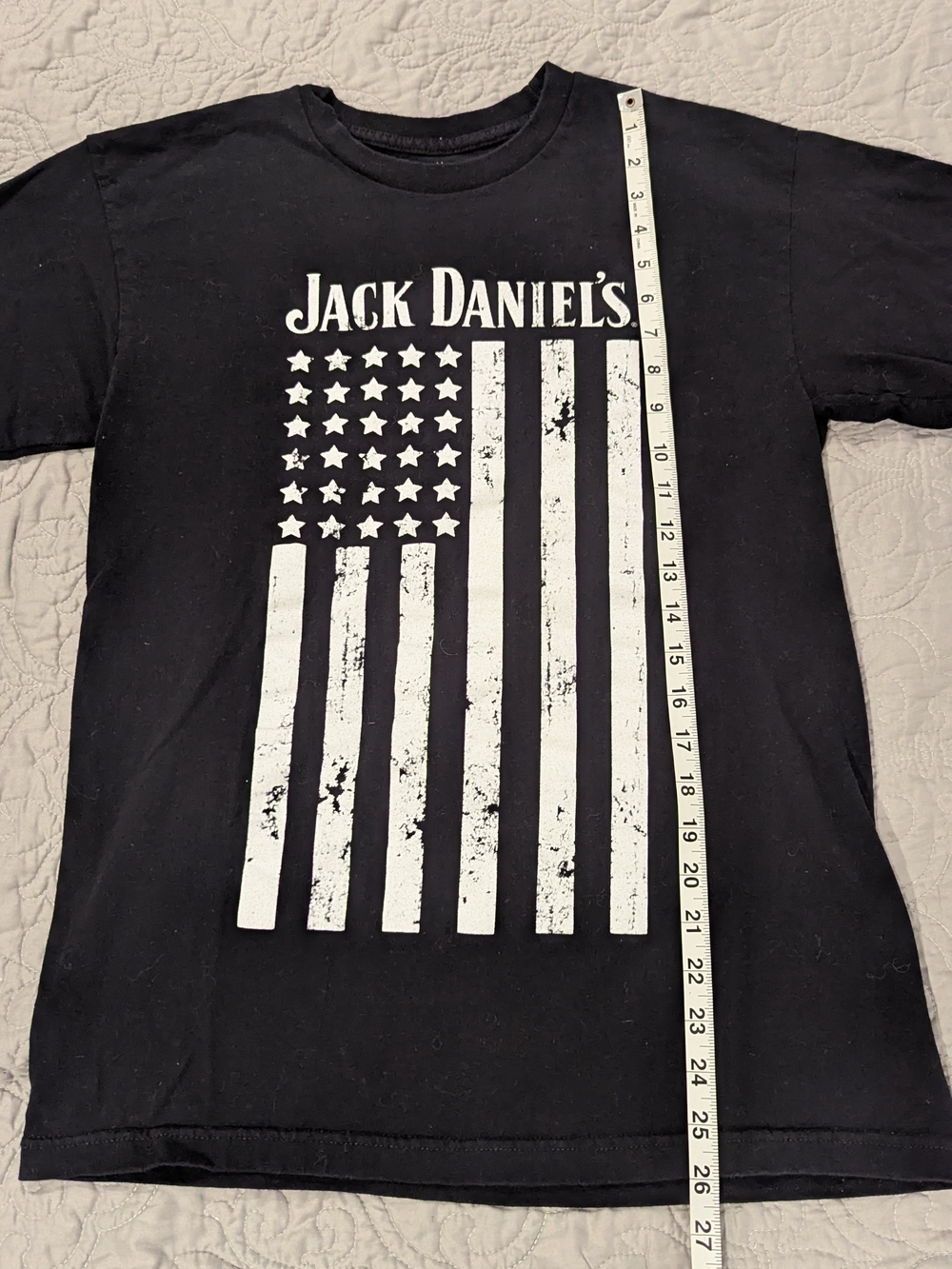 Jack Daniels Black T-Shirt with Distressed White Flag Graphic
